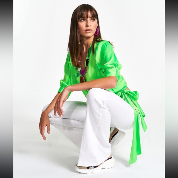 Essentiel Antwerp Tops - Essentiel Antwerp WHAM Neon Green Tie Waist Blouse Size 38 (Medium)